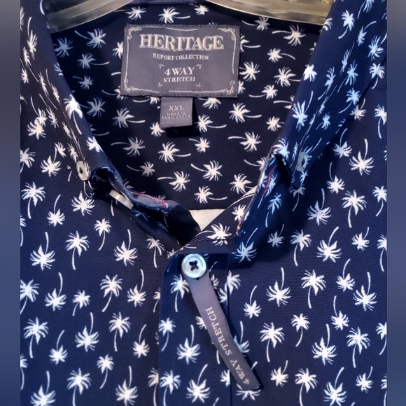 Heritage Report Collection Stretch Mens Shirt Navy Palm Tree XXL Hawaiian Cruise - Picture 3 of 12